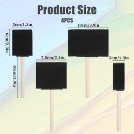 Bewudy 4 Pcs Foam Paint Brushes, Wood Handle Sponge Brushes for Painting, Staining, Varnishes & DIY Craft Projects (1'', 1.3'', 2.9'' & 3.9'')