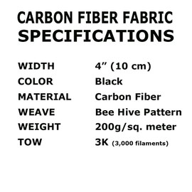 4 in x 10 FT - Bee Hive - CARBON FIBER FABRIC-2x2 Twill WEAVE-3K - 220g-Black