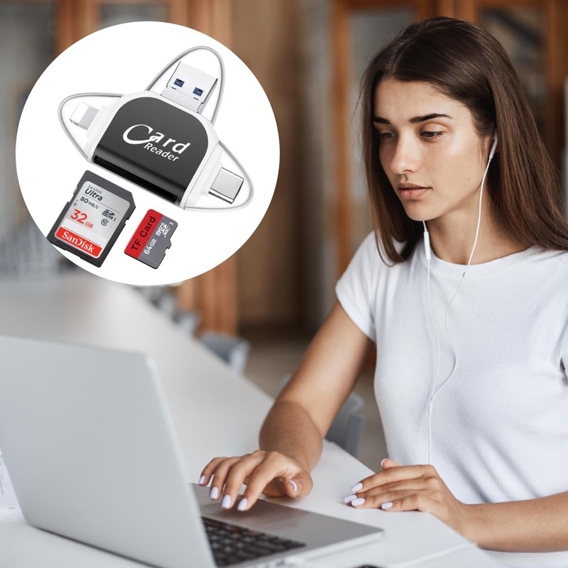 Ninnyi Multi-Port 4 in1 Universal SD TF Card Reader, Multifunctional