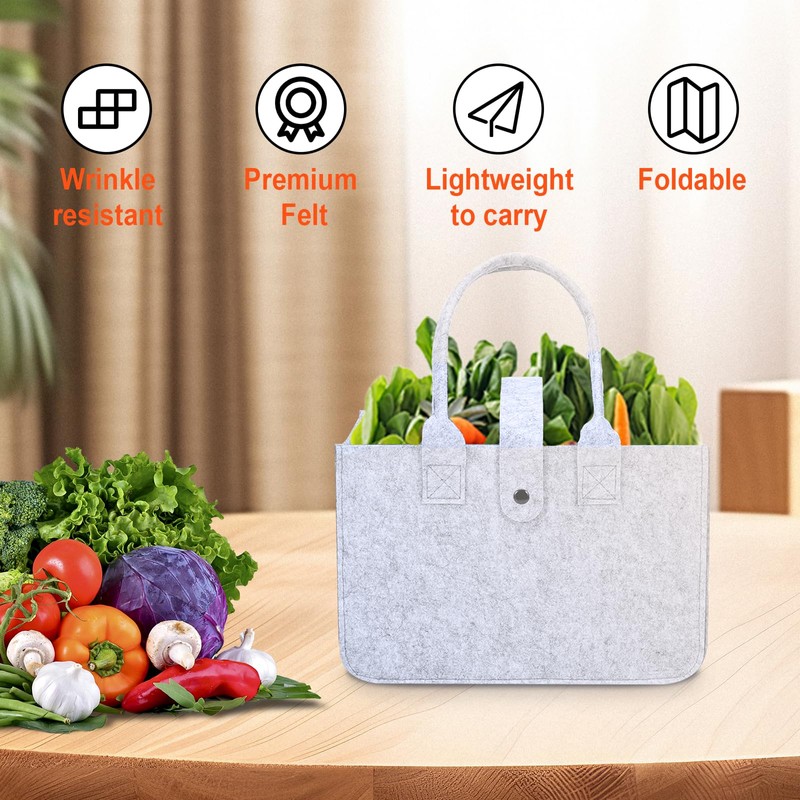 Felt Bag Shopping Basket with Handle Foldable, 30x20x18cm Felt Bag