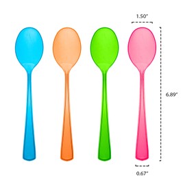 Party Essentials Heavy-Duty Hard Plastic Cutlery Combo Pack, 144 Pieces/48 Place Settings, Assorted Neon Brights