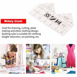 45/60/90 Degree Double Strip Quilting Ruler, Quilting Ruler with 45, 60, 90 Degree Triangle Non Slip Patchwork Sewing Cutting Craft Ruler DIY Tools Sewing Patchwork Ruler (90