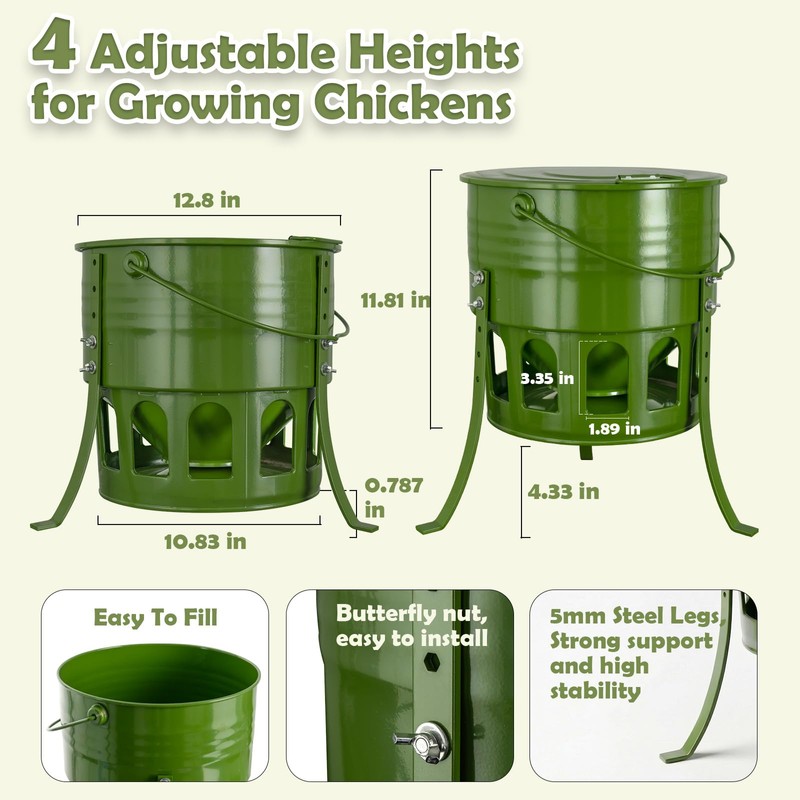 Metal Chicken Feeder No Waste - 20LB Large Chicken Feeder