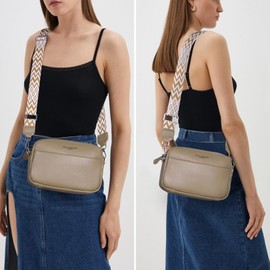 Crossbody Bag for Women Genuine Leather Wide Strap Shoulder Bag Purse Trendy Design Camera Crossbody Purse Top Zip