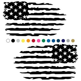 Set of 2 Tattered Distressed American Flag Decals Vinyl Stickers For LEFT and RIGHT Sides - MANY SIZES AND COLORS - Torn Ripped Flags - for Car Truck Suv Rv Trailer Camper Fenders Doors Truck Beds v3