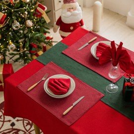 Home Brilliant Christmas Placemats Red Place Mats for Table Fabric Table Mats Set of 6 for Kitchen Dinning Restaurant, Christmas Decorations Rectangle Fine Cut, 33 x 48 cm, Burgundy