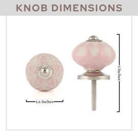 Rasiya Art Drawer Knobs - Handmade Ceramic Dresser Pull Handle Kitchen Cabinets Countryside Farmhouse Boho Decor Furniture Hardware - Pink - Pack of 12
