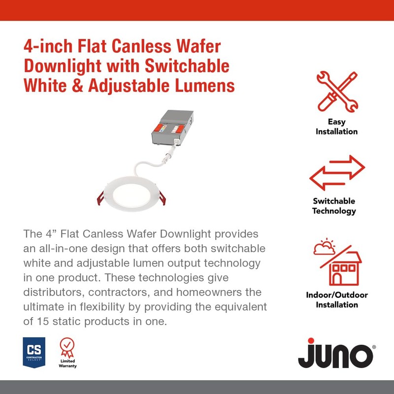 Juno LED Recessed Lights 4 Inch Round Baffle Wafer Downlight,