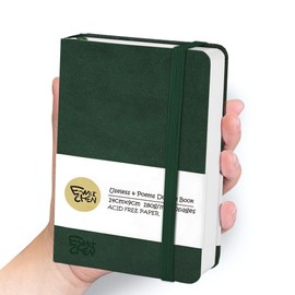 Mix Media Pad,3.5"x5.5" Small Hardcover Leather Art Sketchbook,60 Sheets(112lb/180gsm) Heavyweight Acid Free Artistic Painting Drawing Sketching Paper, Handy Pocket Journal Sketchbook.Blackish Green