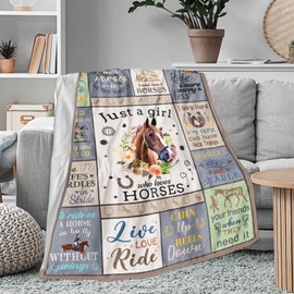CITYSONG Horse Blanket for Girls, Horse Gifts for Girls Women, Just A Girl Who Loves Horses Blanket, Horse Lovers Birthday Gifts Decor Throw Blanket 50" x 40"