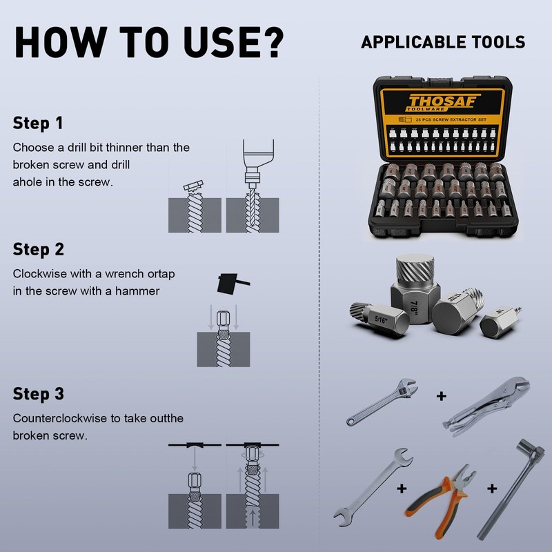 Screw Extractor Set, 25 Piece Easy Out Bolt Extractor Set,
