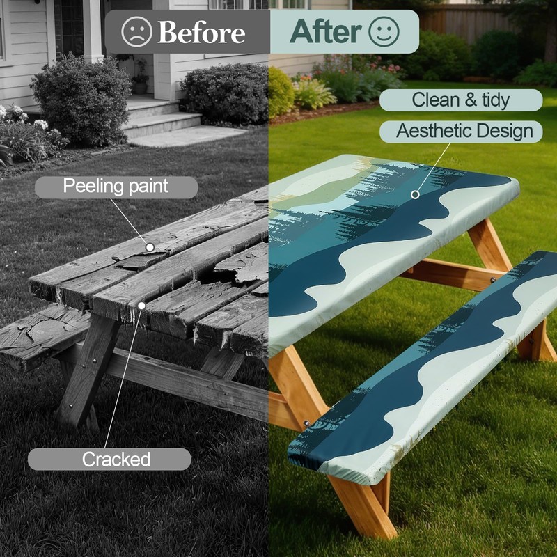 Picnic Table Cover with Bench Covers Camping Essentials Waterproof Windproof