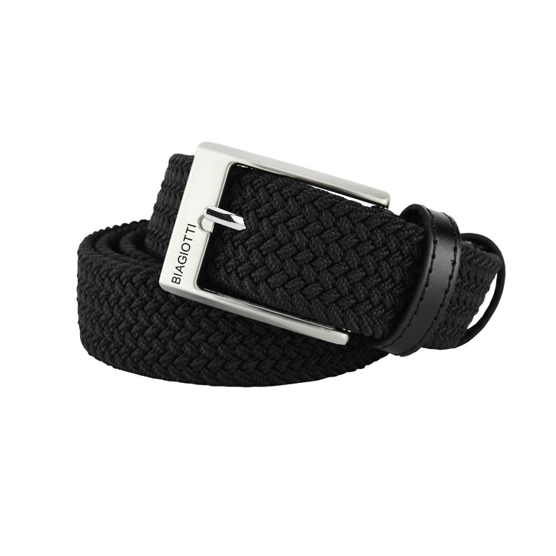 Biagiotti Men's and Women's Braided Elastic Belt with Genuine Leather