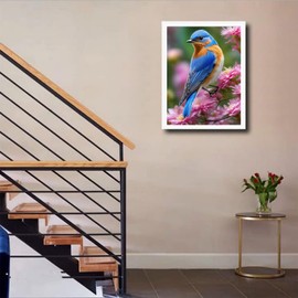 EATUKYIC Diamond Painting Kits for Adults, 5D Full Round Diamond Birds Diamond Art Kit, Eastern Bluebird Dots Diamond Painting for Beginners, DIY Beads for Home Wall Decor 12x16 inch