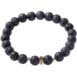 Wizock 8mm Round Crystals Beaded Bracelets Spiritual Stretch Bracelets for Women and Men Birthstone Jewelry Unisex (Lava Stone)