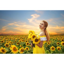Baocicco 7x5ft Vinyl Sunflowers Field Backdrops for Photography Background Summer Landscape Sunset Blue Sky Outdoor Holiday Party Backdrop Children Adults Portraits Photo Studio