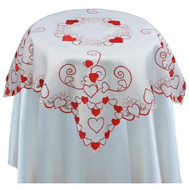 Creative Linens Embroidered Red Hearts Placemats, Table Runners, Tablecloths for Valentine's Day, Mother's Day, Wedding, Anniversary Decoration (34" Square Table Topper)