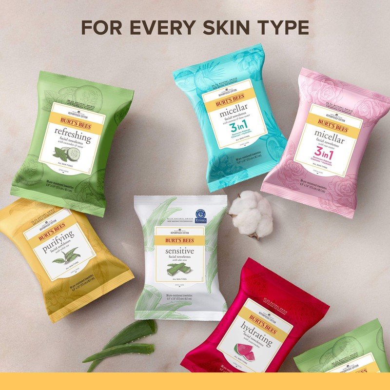 Burt's Bees Refreshing Facial Cleanser Towelettes and Makeup Remover Wipes