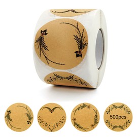 500pcs Label Stickers for Jars and Lids, Kraft Sticker with 4 Floral Patterns, Round Kraft Tags Sticker for Canning, Bottle, Gift, Pantry, Spice, 5cm/1.96inch (Style B)