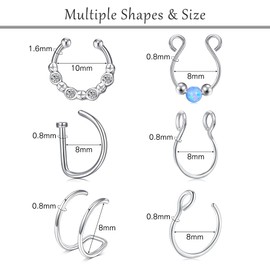 VFUN Fake Nose Piercing Fake Septum Opal False Nose Ring Double Fake Septum Piercing Fake Lip Labyrinth Stud Non-Piercing Nose Ring