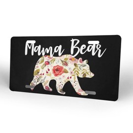 Mama Bear Front License Plate Aluminum Decorative License Plates Funny Metal Car Plate 6"X12" Novelty Vanity Tag Cover with 4 Holes Car Decor Accessory