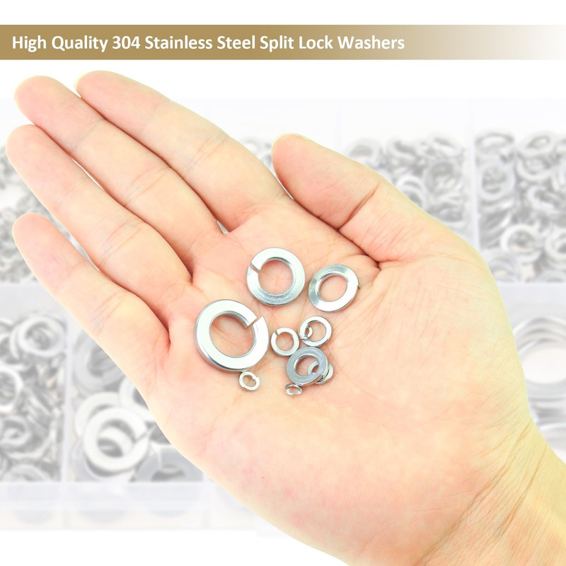 Kindroufly 487 Pieces 10 Sizes Stainless Steel Split Lock Washers,