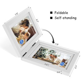 Tamolus 5X7 Double Wooden Hinged Picture Frame Vertical and Horizontal in White, Display 4x6 with Mat or 5x7 without Mat, Folding Photo Frame with Real Glass Front for Tabletop P-BAI-SH57