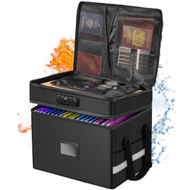 2 Layer Fireproof Document Box with Lock, File Box Water-Resistant File Organizer File Cabinet, Portable File Organizer Document Safe for Home Office Letter Legal Folder (Black)