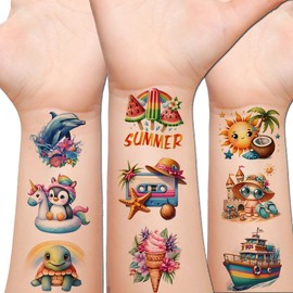 Hohamn Ocean Sea Animal Temporary Tattoos for Kids, 10 Sheets Ocean Sea Animal Summer Tattoos for Kids Girls Boys Hawaiian Party Supplies Gifts Decoration