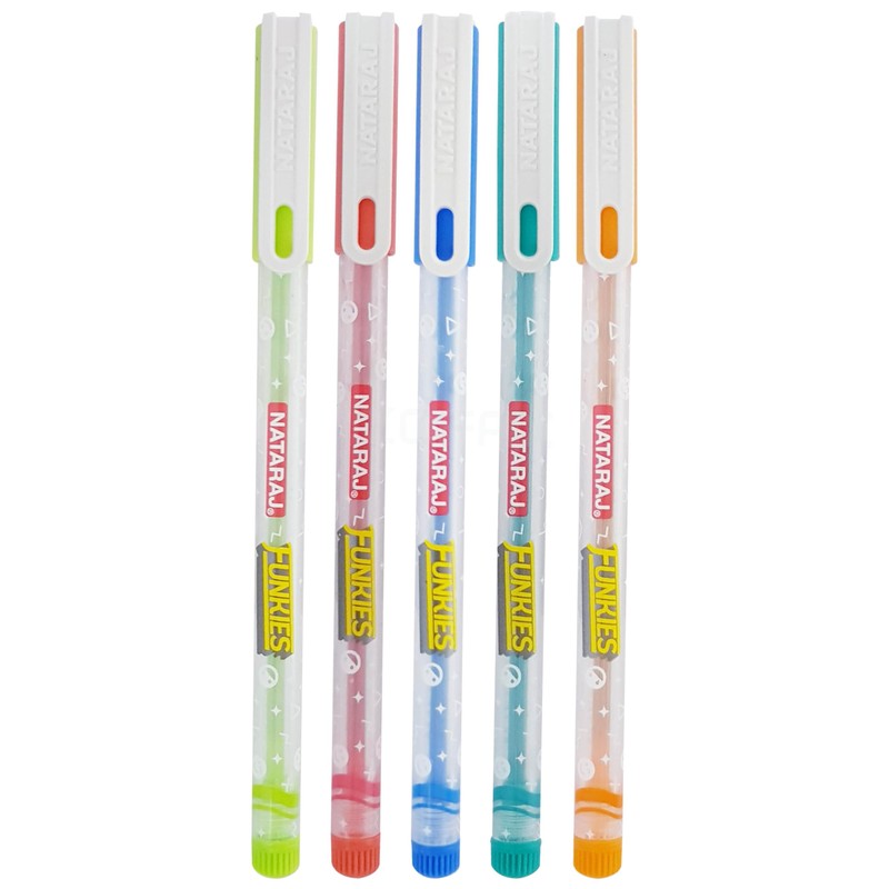 NATARAJ Funkies Ballpoint Pens, BLUE, 0.7mm Fine Point, Pack of