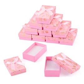 Craftdady 12 Pack Cardboard Jewelry Present Boxes with Lids Bowknot 3.15 x 1.97 Inches Pink Rectangle Packaging Boxes Flower Leaf Pattern Necklace Earring Ring Cute Jewelry Boxes for Valentines Day