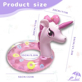 Unicorn Swimming Ring, Darryy Swimming Animals, Unicorn, Swimming Party, Unicorn Swimming Animal, Swimming Ring, Summer, Beach (Pink Circle, 70)