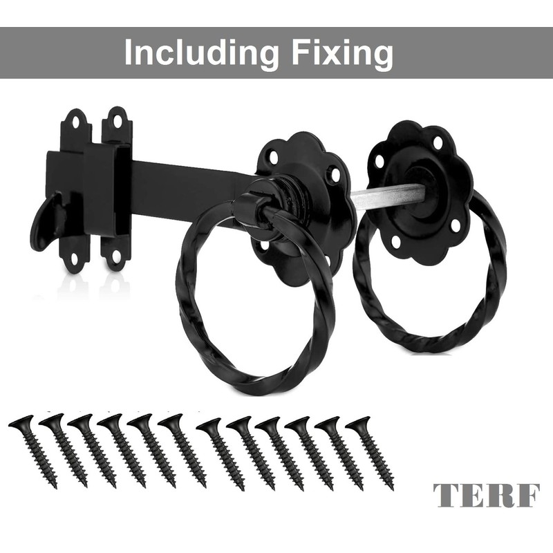 TERF® Heavy Duty Antique Black Twisted Ring Gate Latch Door