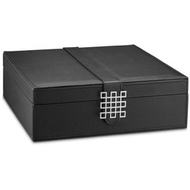 Glenor Co Watch Box - 15 Slot Classic Watch Case Display Organizer with Modern Buckle -Black
