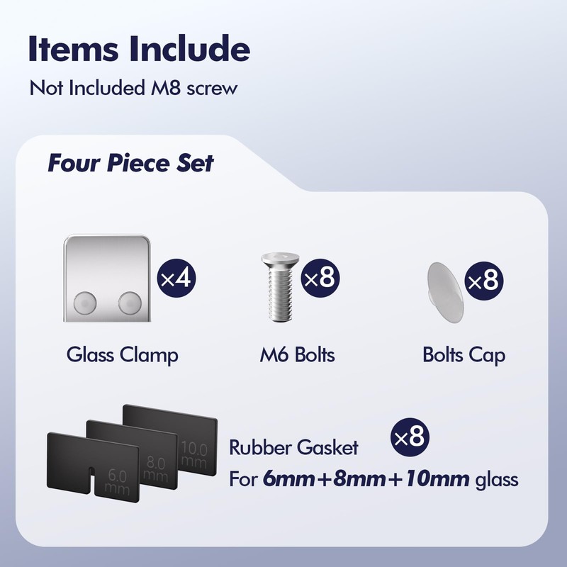 Glass Clamp－4 PCS Adjustable Glass Shelf Bracket, 1/4 " 5/16"