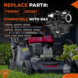 799583 Carburetor Kits for 300E 450E 500E 550E Series 08P502 09P602 125cc 140cc Lawnmower Engines Replace# 595656 590556 591979 593261, with 799579 Air Filter 595660 Cover (Extra Cleaner Tool)