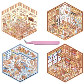 4 Sets DIY Capibala 3D House Stickers,Capibala Sticker Scene,Make Your Own Sticker Gym Shop Bathroom Bookstore 3D House Sticker Set,Funny Cartoon Scene Stickers for Adult Kids Relief Stress Pass