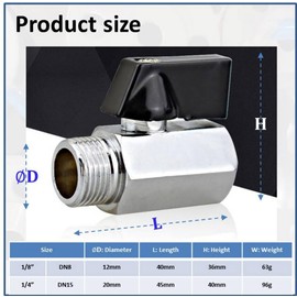 RQG 1/4" Brass Mini Ball Valve，Shut Off Switch Ball Valve 1/4"NPT Male x 1/4"NPT Female Standard Connections with Polished Chrome Finish(Pack of 3)
