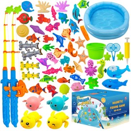 Kiditos Magnetic Fishing Bath Toys Game Set,Swimming Fish Toys for Bathtub,Water Table Bathtub Toys for Toddlers Kids Age 3-6, Pool Toys for Pretend Play&Education Teaching&Learning Colors - Quantity: 60PCS