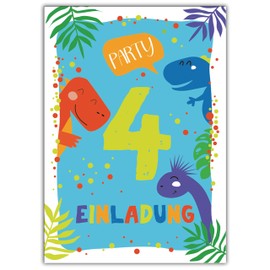 Junaversum 12 Einladungskarten zum 4. Kindergeburtstag Jungen Dinosaurier Einladungen vierte Geburtstag
