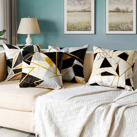 Artscope Cozy Double Sided Print Velvet Cushion Covers, 8 Diffreent Modern Patterns Soft Throw Pillow Covers for Sofa Couch Car Home Decor 45 x 45 cm, Set of 4 -Geometry 3D Graphics