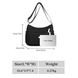 NOTAG Crossbody Bag for Women Lightweight Multi-Pocket Messenger Bag Waterproof Nylon Shoulder Bag for Traveling (Black)