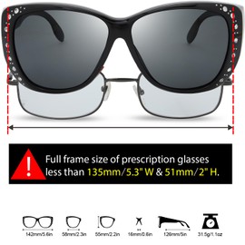 The Fresh Fit Over Glasses Rhinestone Polarized Sunglasses for Women FR1F5610 - Leather Eyeglasses Case (F5610P03 Black, Grey)