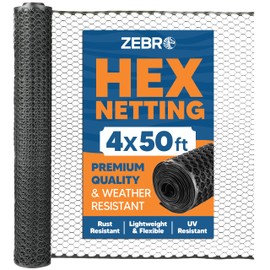 Plastic Hex Chicken Wire Mesh Garden Fence Roll (4' x 50' - Black) - Versatile Poultry Netting and Garden Fence for Temporary or Semi-Permanent Enclosures, Deer Fencing, and Construction Barriers