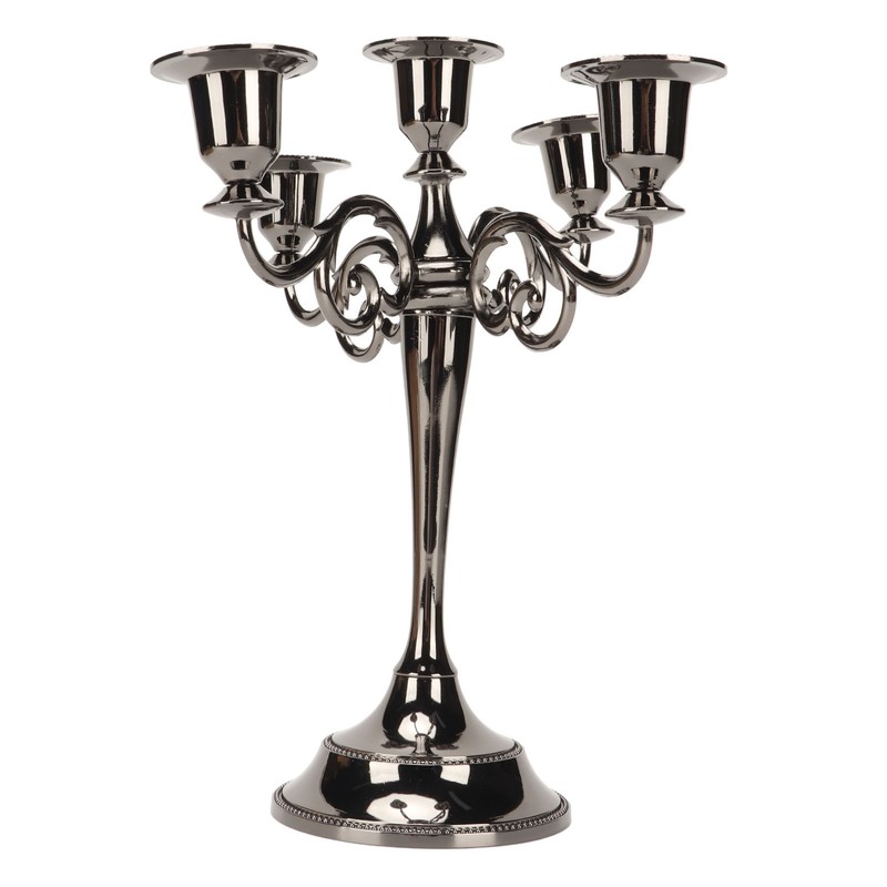 Metal Candelabra Black 5 Arms Elegant Colorfast Stable Wide Base