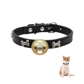 LuckyOpt PU Leather Dog Collar with Bell, Cute Bone Pattern Dog Collar with Metal Buckle for Small Medium Dogs Adjustable 24-32 CM