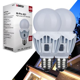 Satco 2 Pack S28735 15WA21/LED/3CCT/120-277V 15 Watt LED A21; High Lumen Output; 27K/40K/50K CCT Selectable; Medium Base; White Finish; 120V-277V; Ideal for Wide Areas, Commercial, Residential