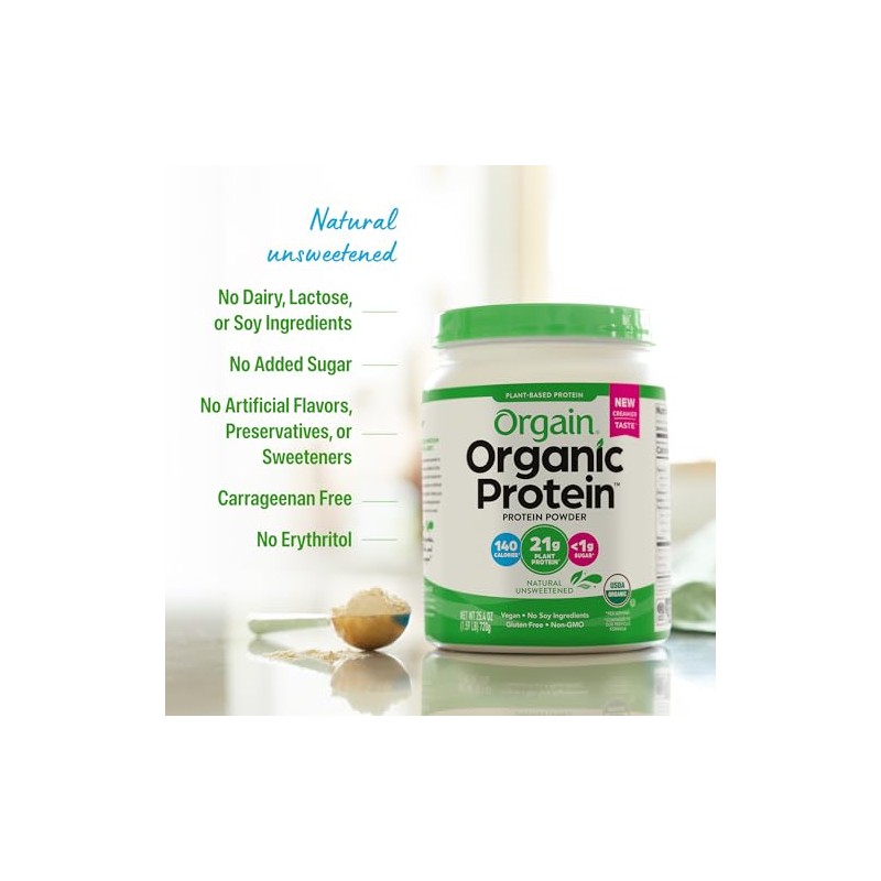 Orgain Organic Plant Based Protein Powder, Natural Unsweetened - Vegan,