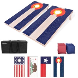 GoSports Flag Series Wood Cornhole Sets – Choose American Flag or State Flags – Includes Two Regulation Size 4 ft x 2 ft Boards, 8 Bean Bags, Carrying Case and Rules