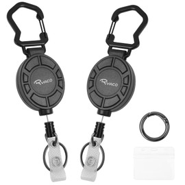 RYACO 2 Pack Heavy Duty Retractable Keychain, Up to 35 oz, Ultra Magnetic Metal Badge Reel Holder with 31.5” Steel Cord, Key Ring ID Card Carabiner Holder